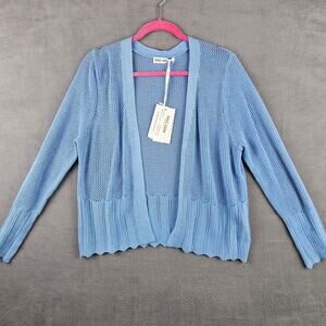Grace Karin Blue Open Knit Cardigan Sheer Lightweight Coastal Layering Size M